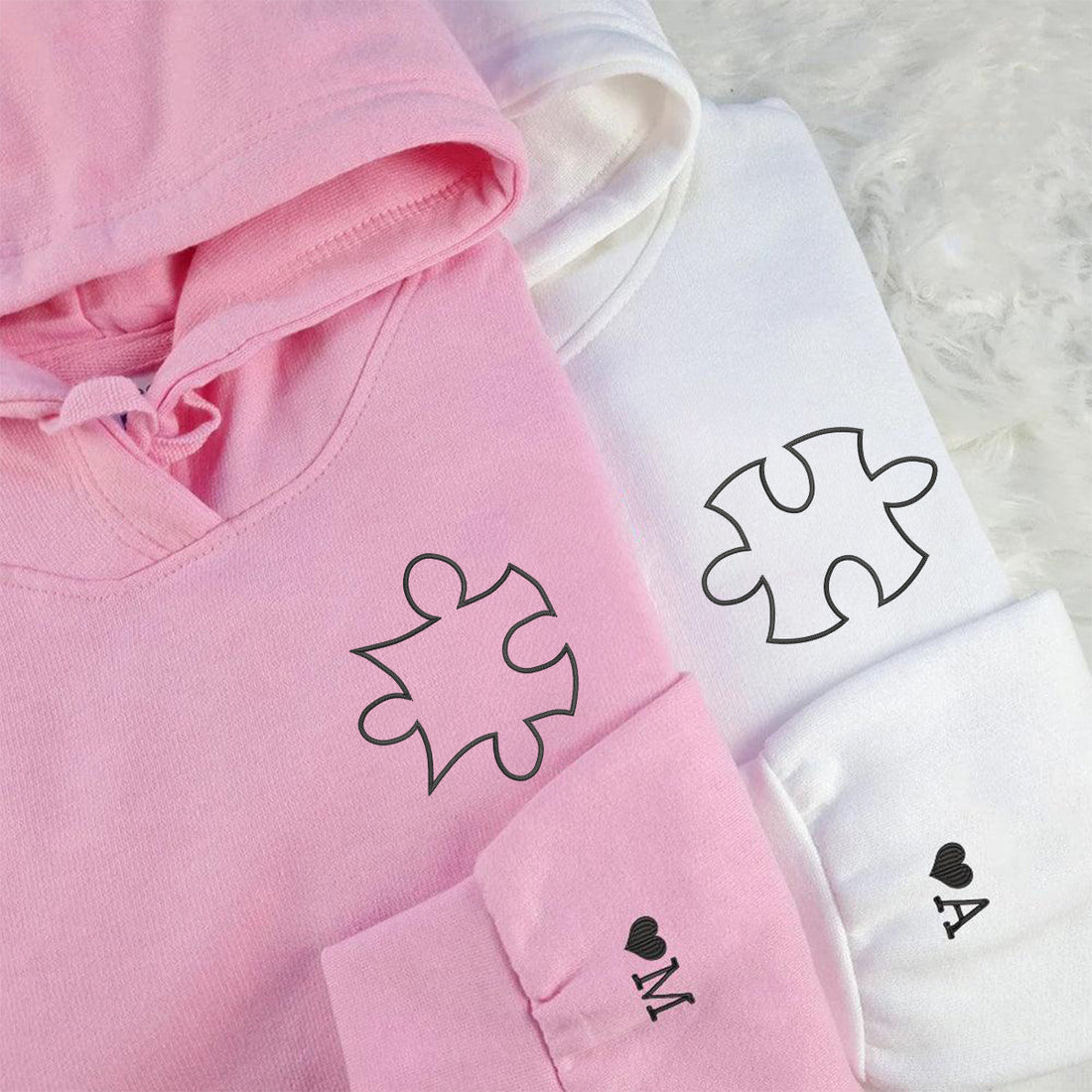Custom Embroidered Puzzle Love Matching Hoodies for Couples