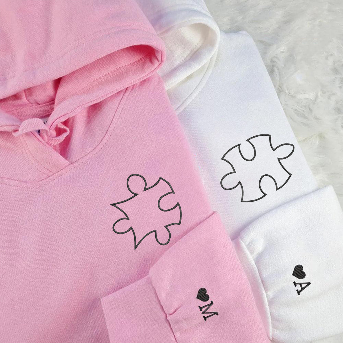 Custom Embroidered Puzzle Love Matching Hoodies for Couples