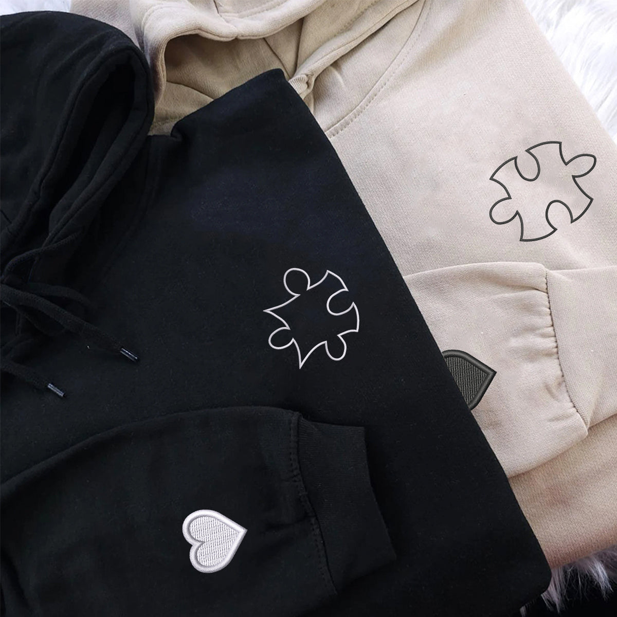 Custom Embroidered Puzzle Love Matching Hoodies for Couples