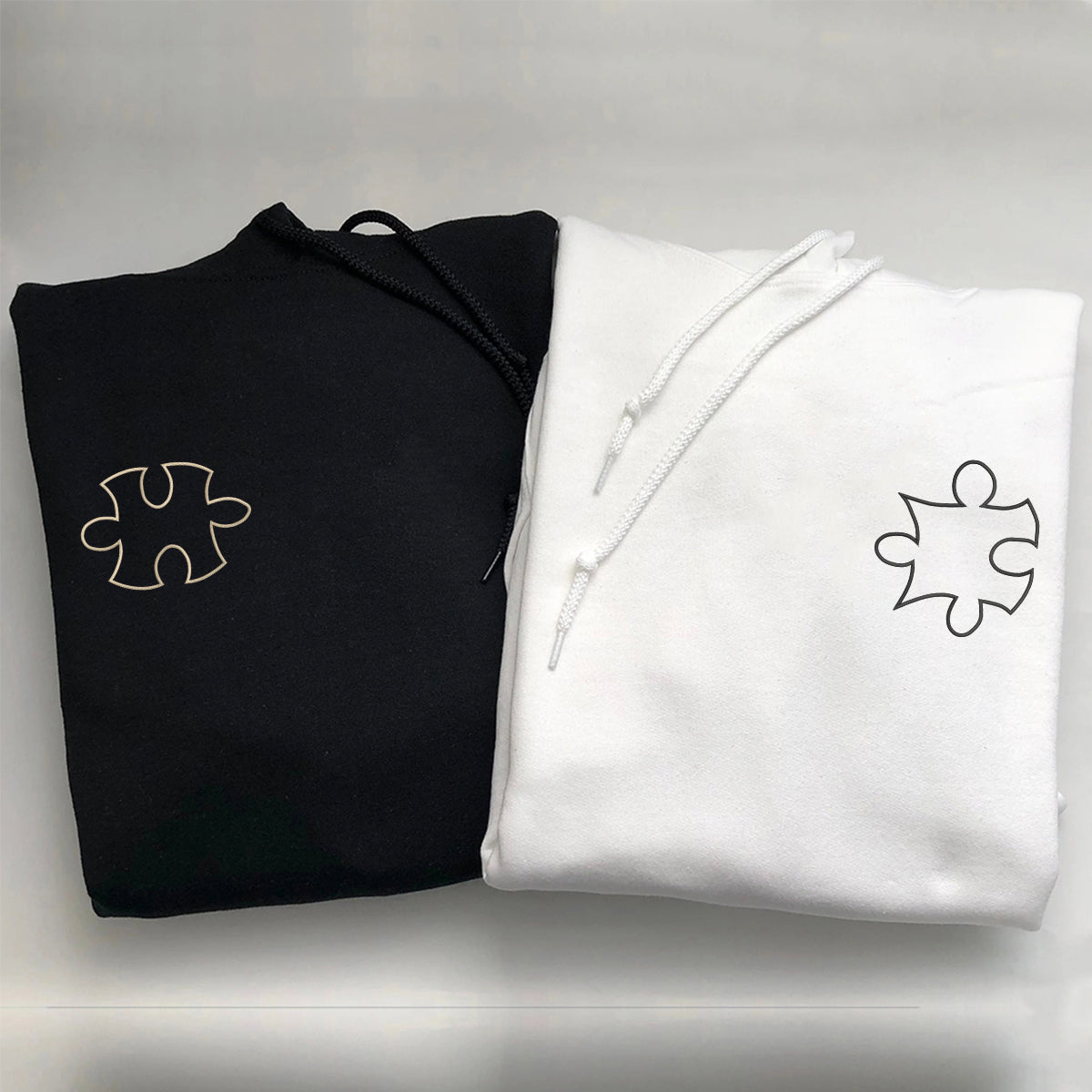 Custom Embroidered Puzzle Love Matching Hoodies for Couples
