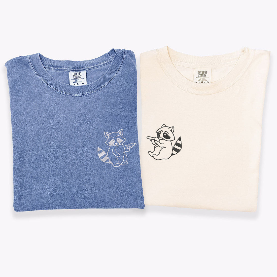 Custom Embroidered Racoon Guns Matching T-shirts for Couples