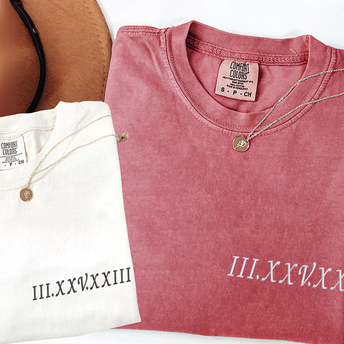 Custom Embroidered Roman Numeral T-shirts for Couples