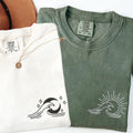 Custom Embroidered Sea Wave Sun And Moon Matching T-shirts for Couples