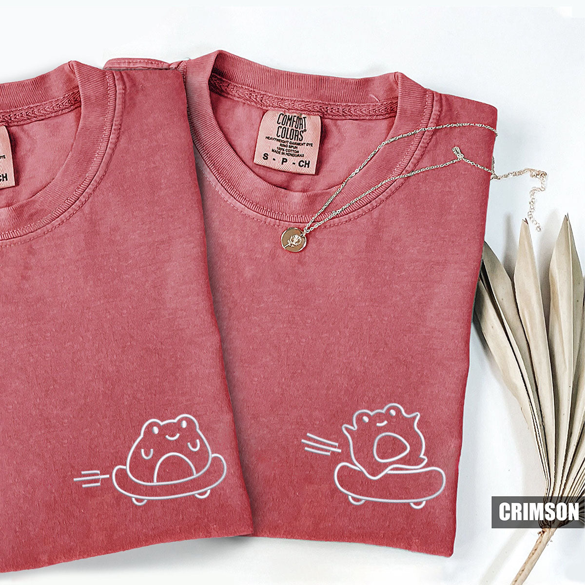 Custom Embroidered Skateboard Frog Matching T-shirts for Couples