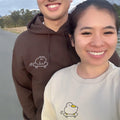 Custom Embroidered Skateboard Froggy and Ducky Matching Hoodies for Couples