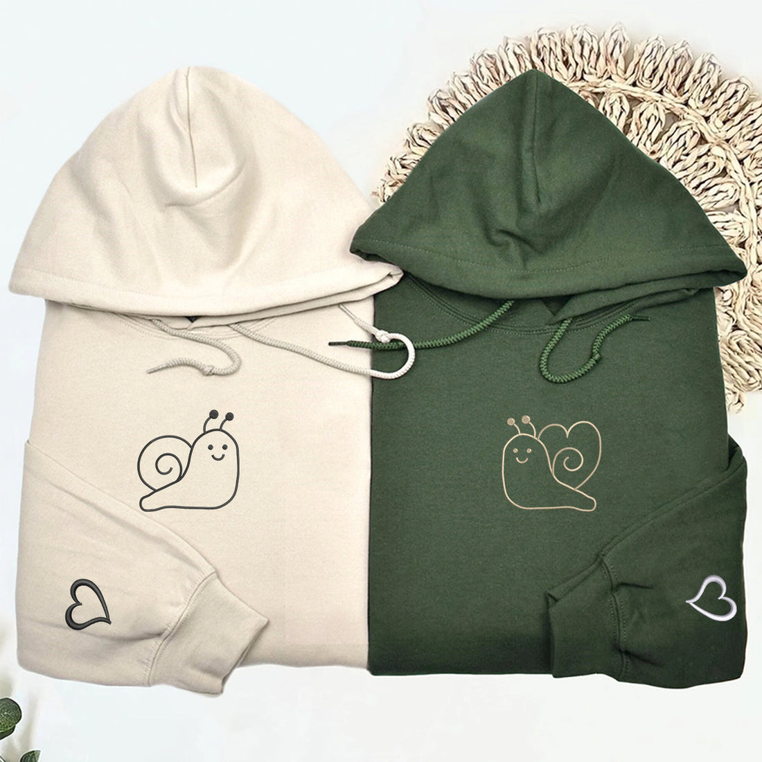 Custom Embroidered Snail Love Matching Hoodies for Couples