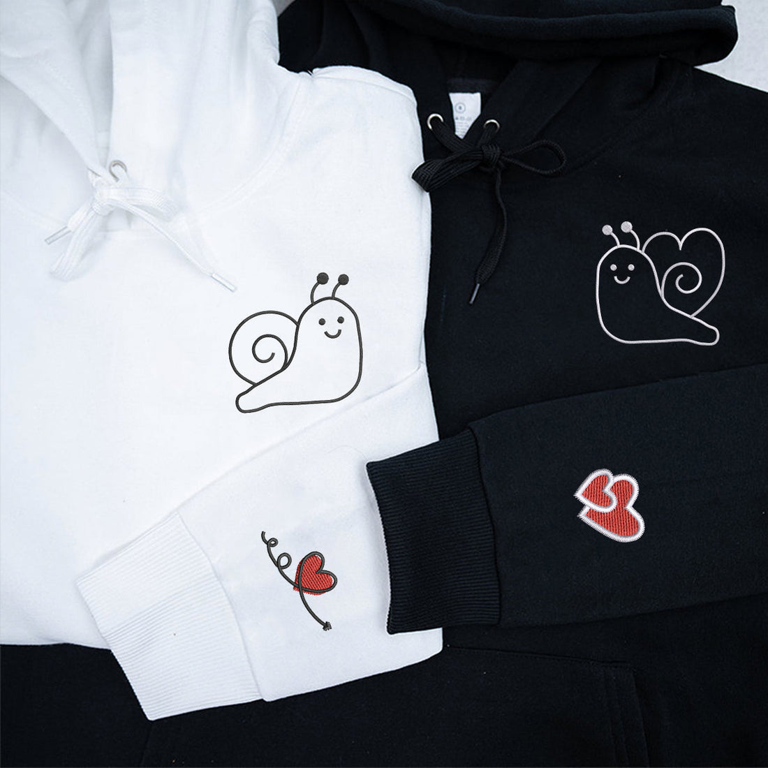 Custom Embroidered Snail Love Matching Hoodies for Couples