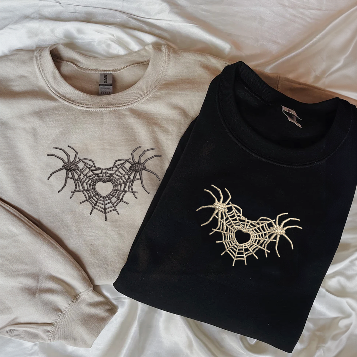 Custom Embroidered Spider Web Heart 3.0 Matching Hoodies for Couples