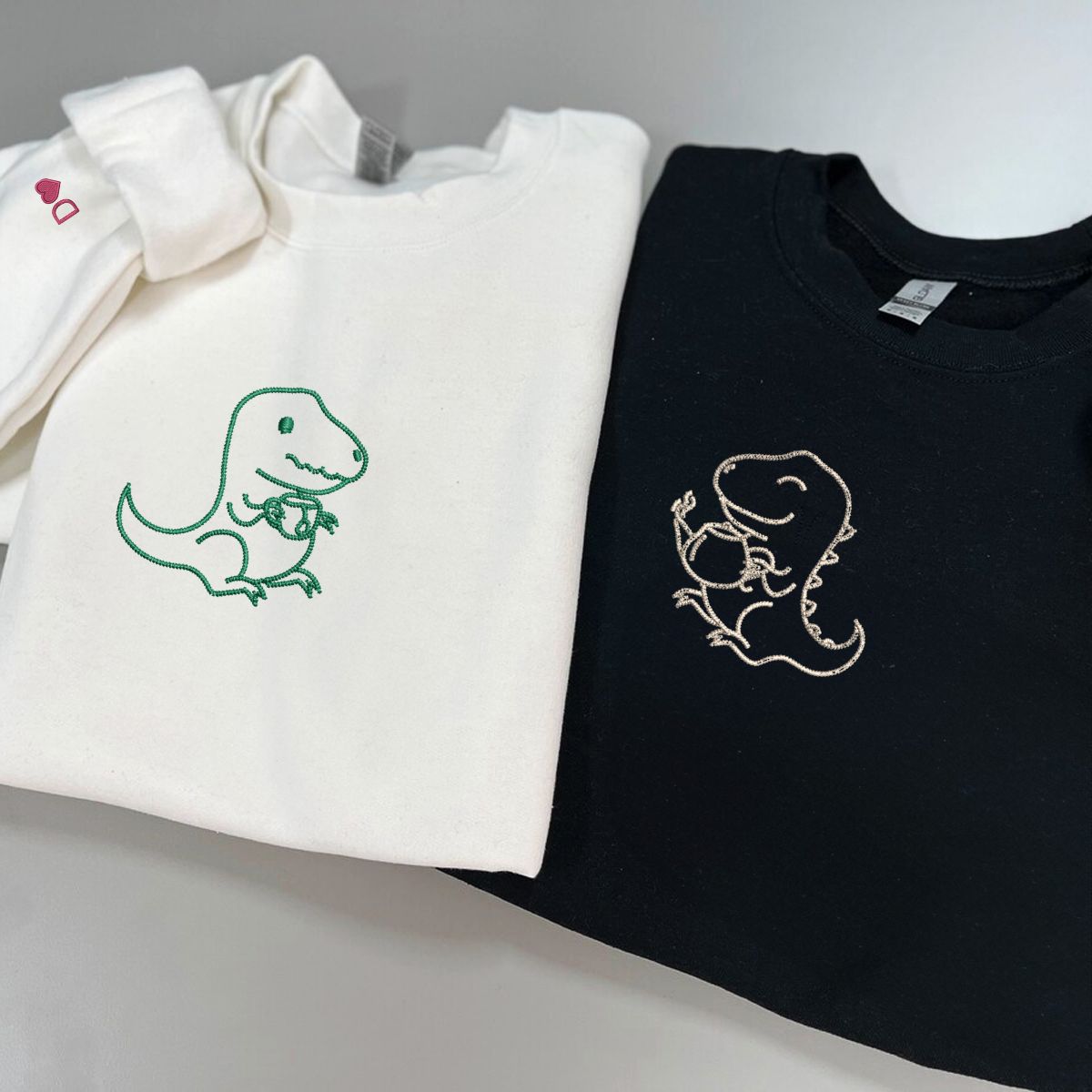 Custom Embroidered Tea Rex Matching Hoodies for Couples