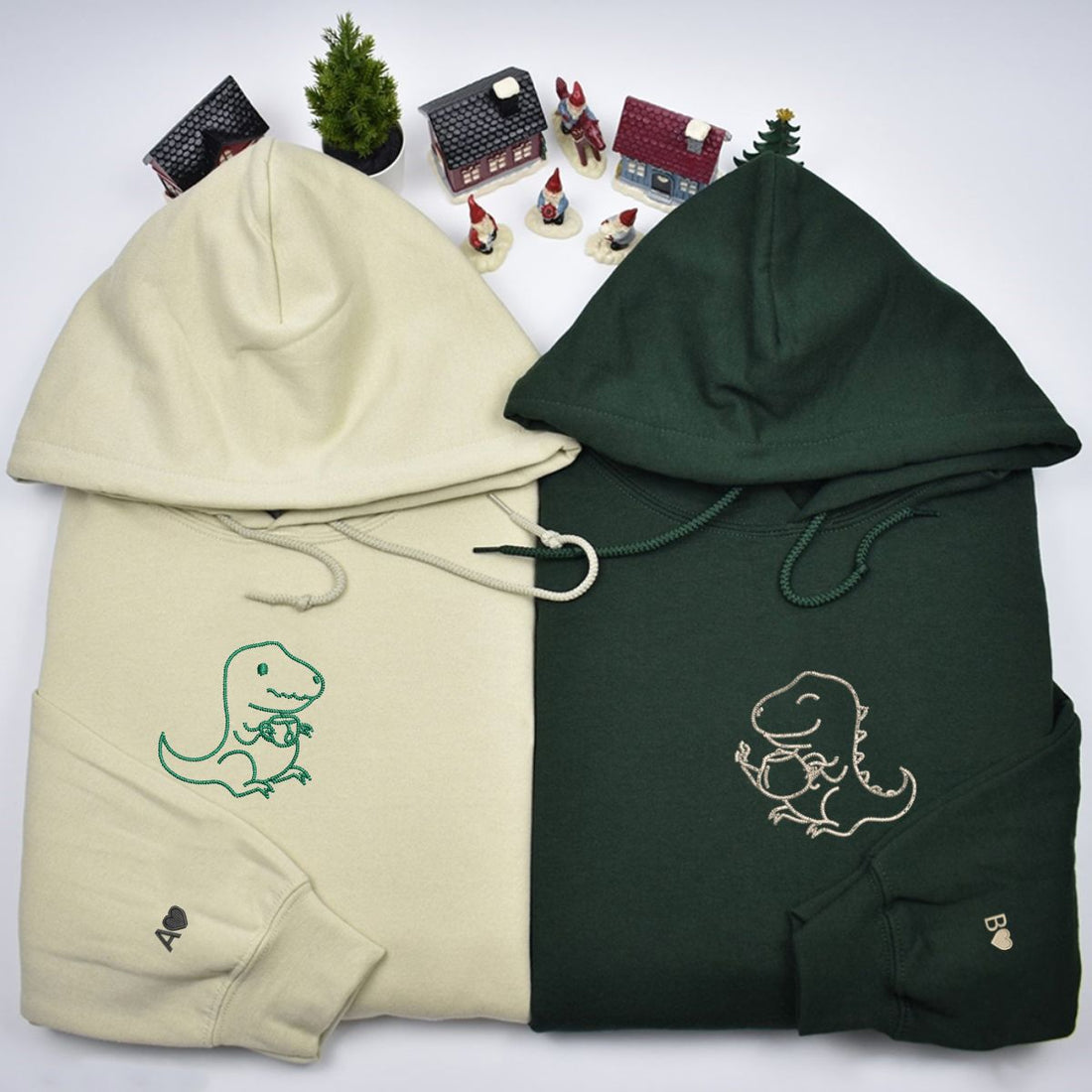 Custom Embroidered Tea Rex Matching Hoodies for Couples