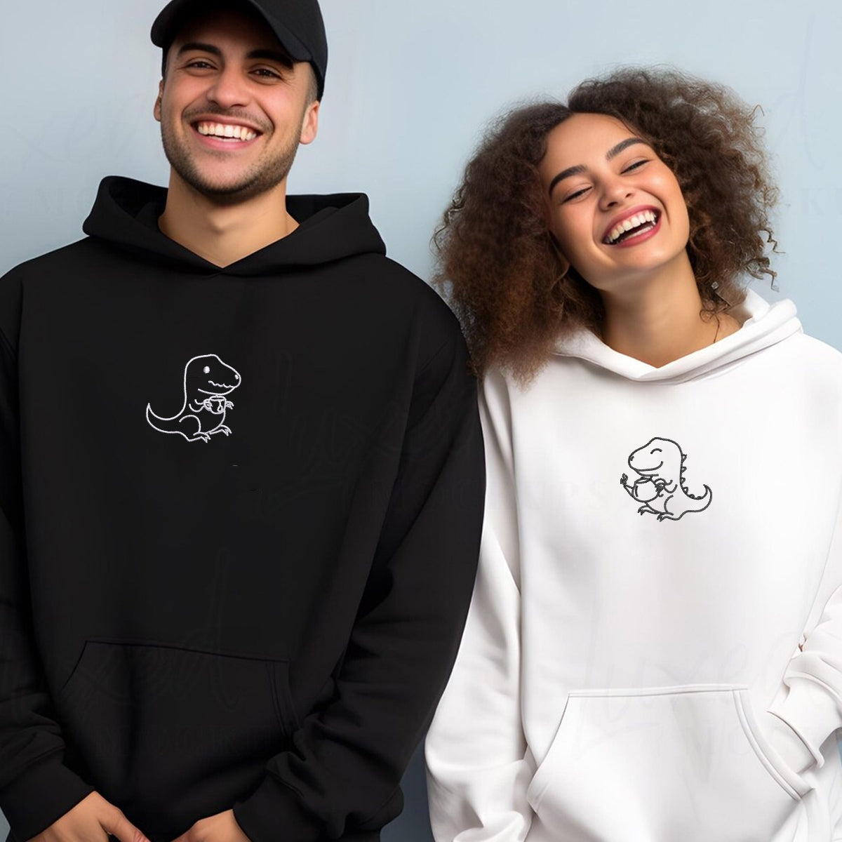 Custom Embroidered Tea Rex Matching Hoodies for Couples