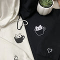 Custom Embroidered Teacup Cat Matching Hoodies for Couples