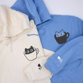 Custom Embroidered Teacup Cat Matching Hoodies for Couples