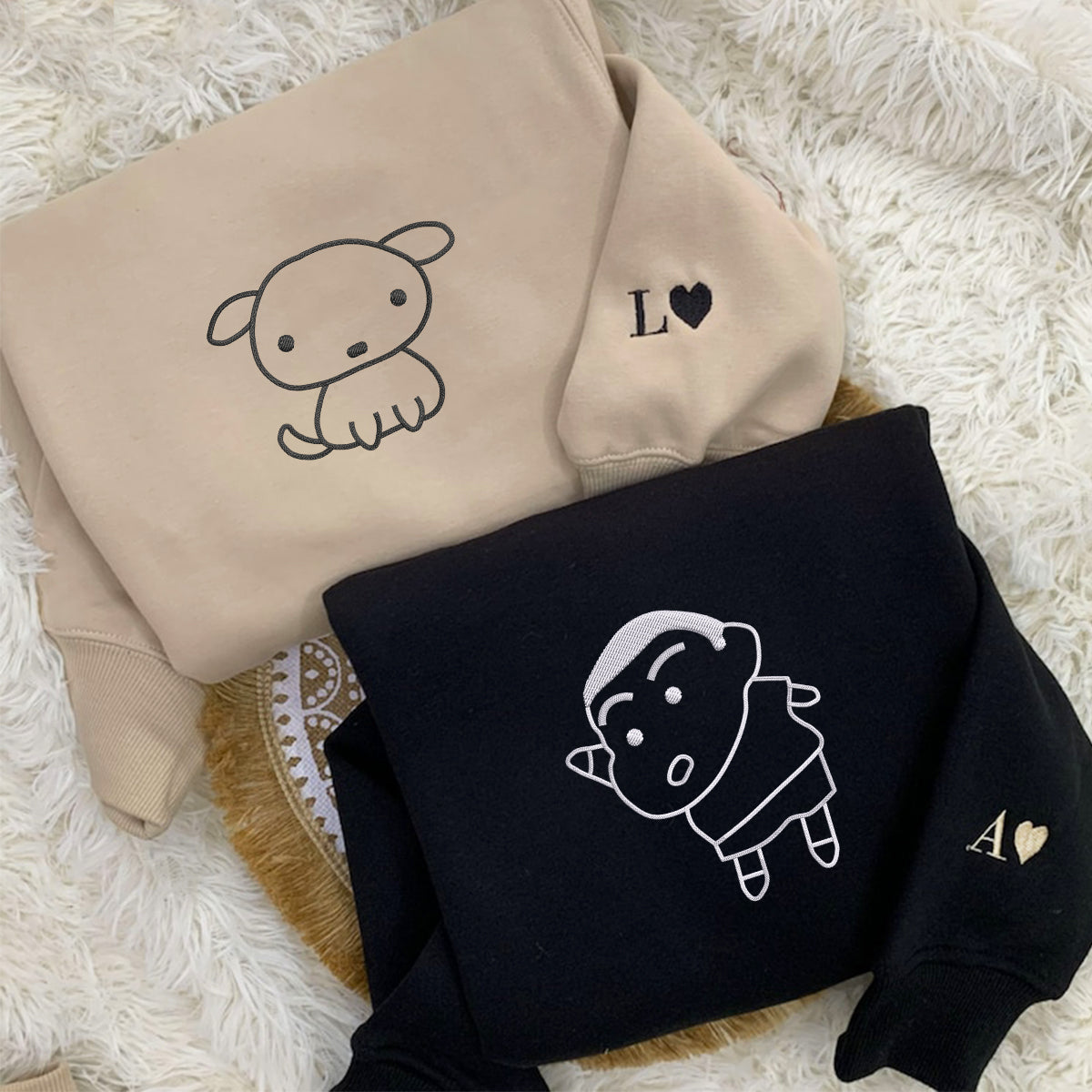 Custom Embroidered The Boy and Dog Matching Hoodies for Couples