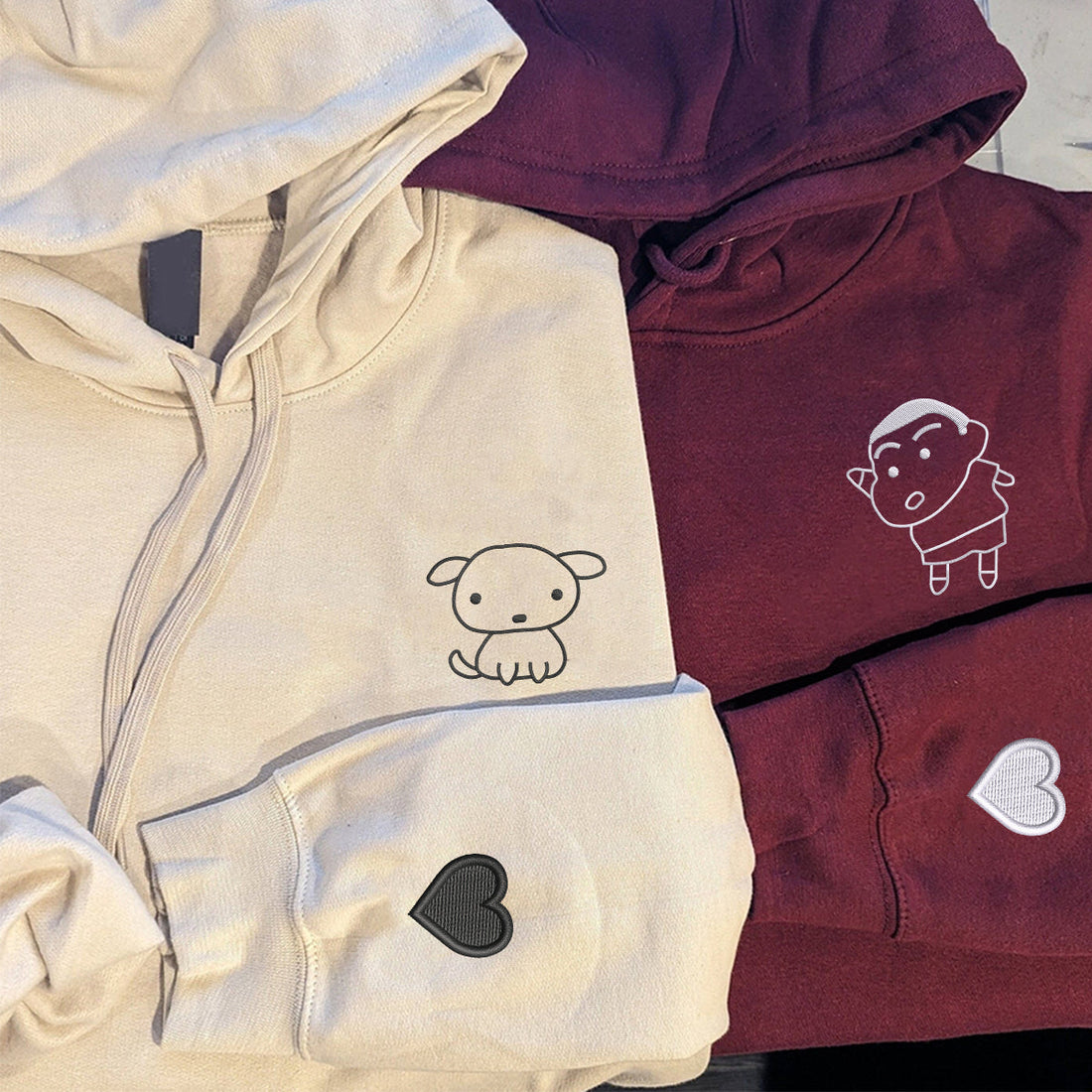 Custom Embroidered The Boy and Dog Matching Hoodies for Couples