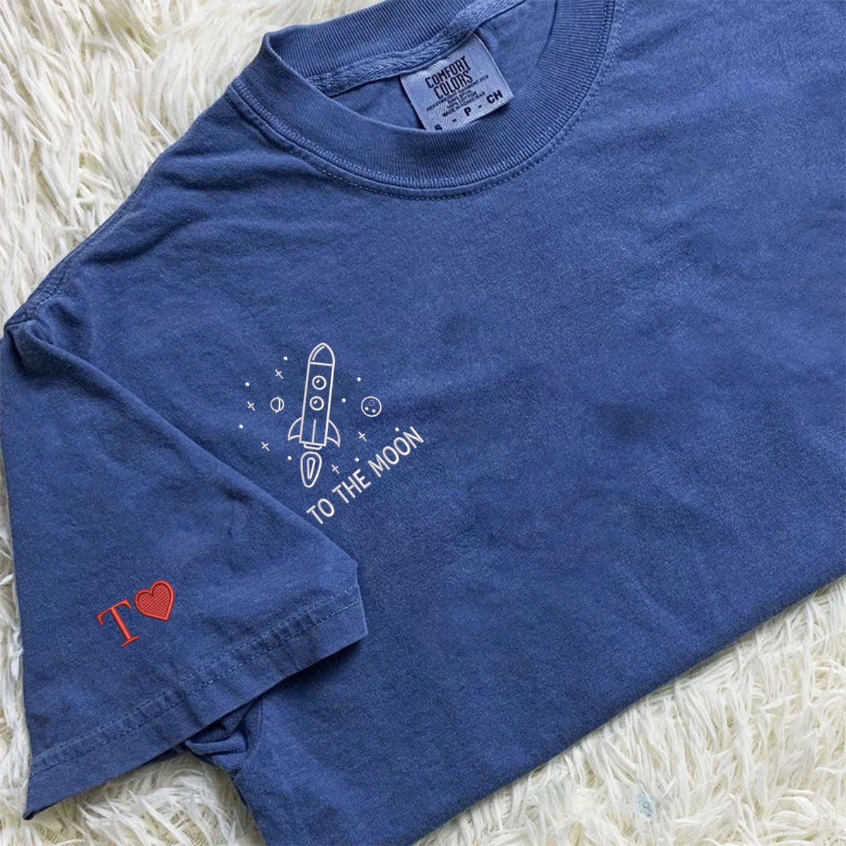 Custom Embroidered To The Moon and Back Matching T-shirts for Couples
