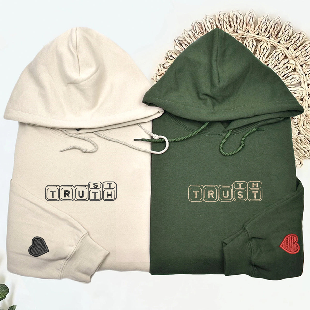 Custom Embroidered Trust and Truth in Love Matching Hoodies for Couples