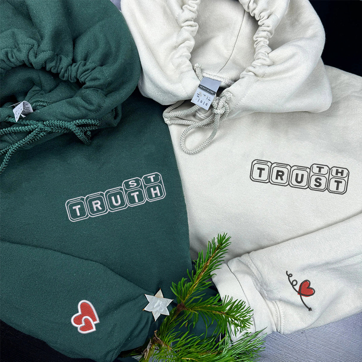 Custom Embroidered Trust and Truth in Love Matching Hoodies for Couples