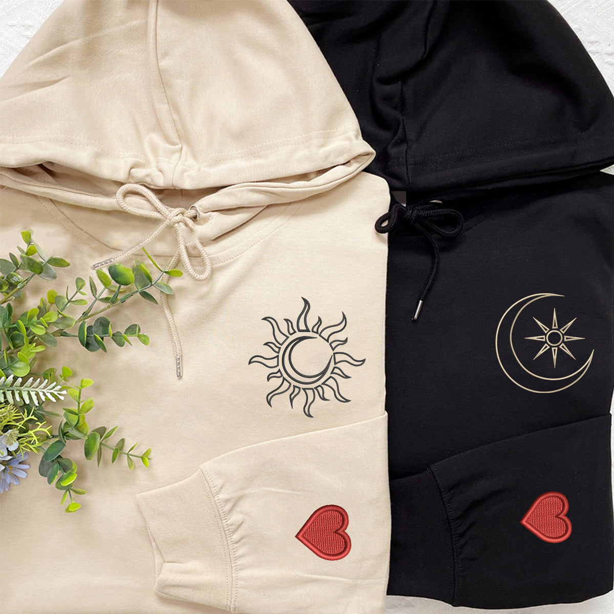 Custom Embroidered Two in One Matching Hoodies for Couples