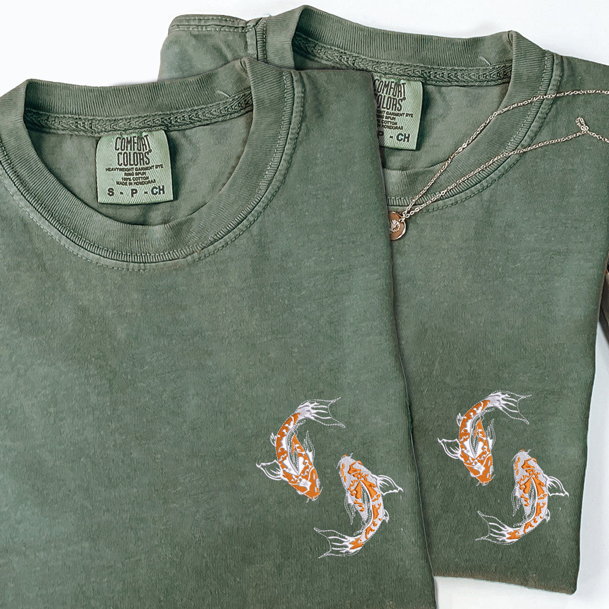 Custom Embroidered Yin & Yang Koi Fish Matching T-shirts for Couples