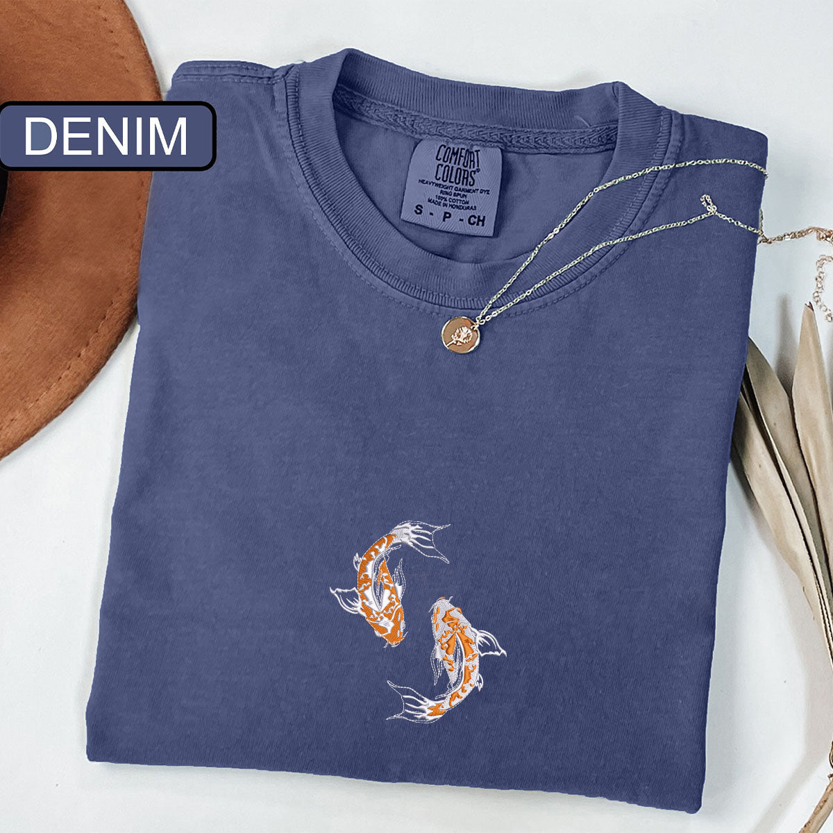 Custom Embroidered Yin & Yang Koi Fish Matching T-shirts for Couples