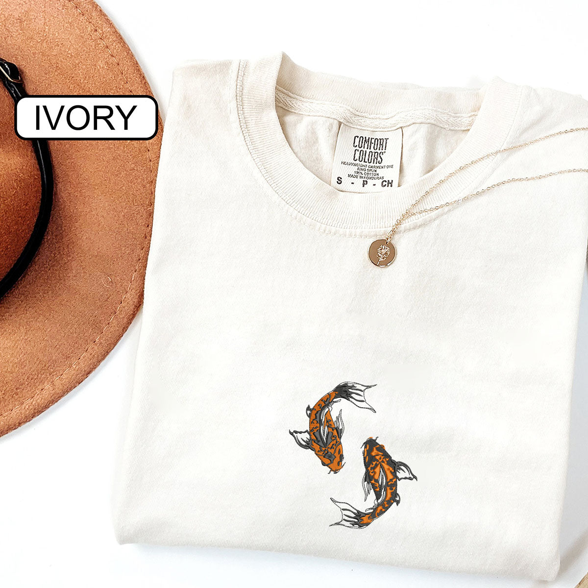 Custom Embroidered Yin & Yang Koi Fish Matching T-shirts for Couples