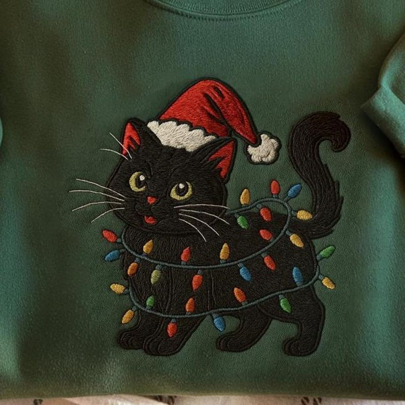 Cute Cat Christmas Embroidered Sweatshirt, Cat Christmas Gift, Funny Christmas Cat Sweater, Cat Lover Christmas Gift, Christmas Sweatshirt
