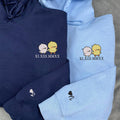 Cute Cartoon Chick Custom Roman Numeral Matching Embroidered Hoodies For Couples