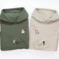 Cute Cartoon Birds Hearts Custom Embroidered Matching Hoodies For Couples