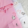 Cute Cartoon Birds Hearts Custom Embroidered Matching Hoodies For Couples