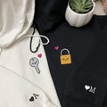 Cute Padlock x Key Custom Embroidered Matching Hoodies For Couples
