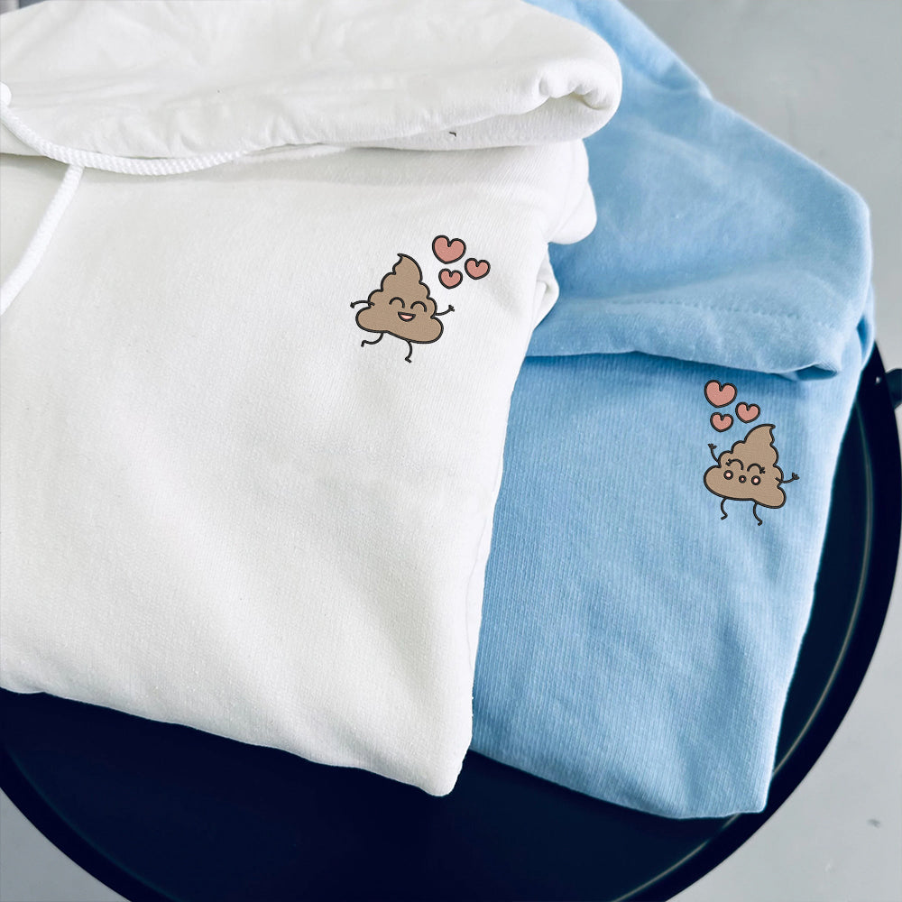 Cute Shit Cartoon Custom Embroidered Matching Hoodies For Couples