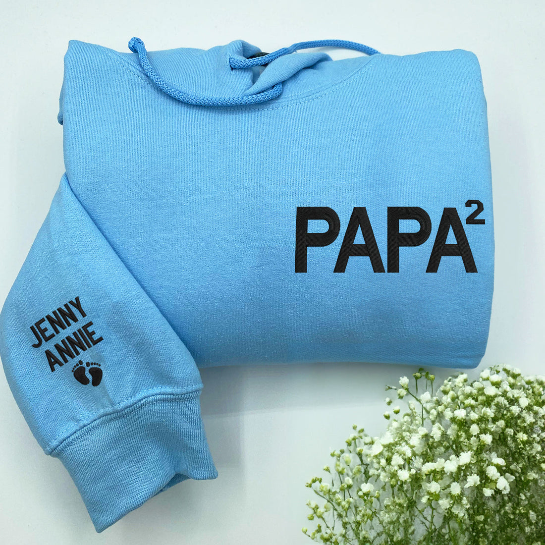 Dad of Two Sweatshirt or Hoodie, Embroidered Kids Names on Sleeve