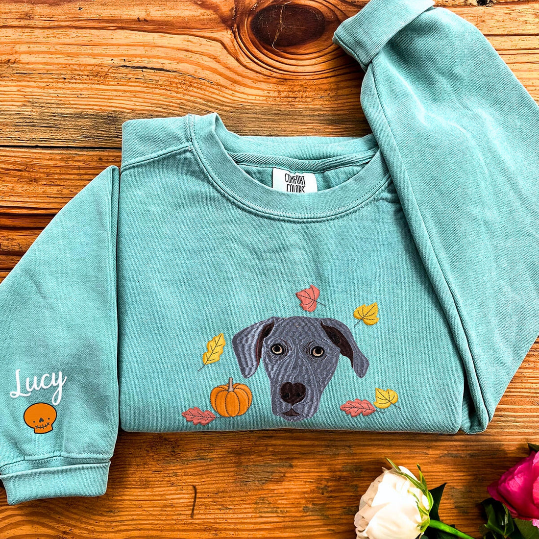 Comfort ColorsÂ® Custom Embroidered Halloween Dog Portrait T-Shirt or Sweatshirt