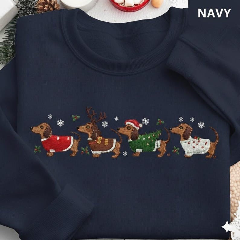 Dachshund Christmas Embroidered Sweatshirt, Christmas Sweater, Funny Dog Christmas Sweatshirt, Xmas Dachshund Sweatshirt, Wiener Dog Holiday