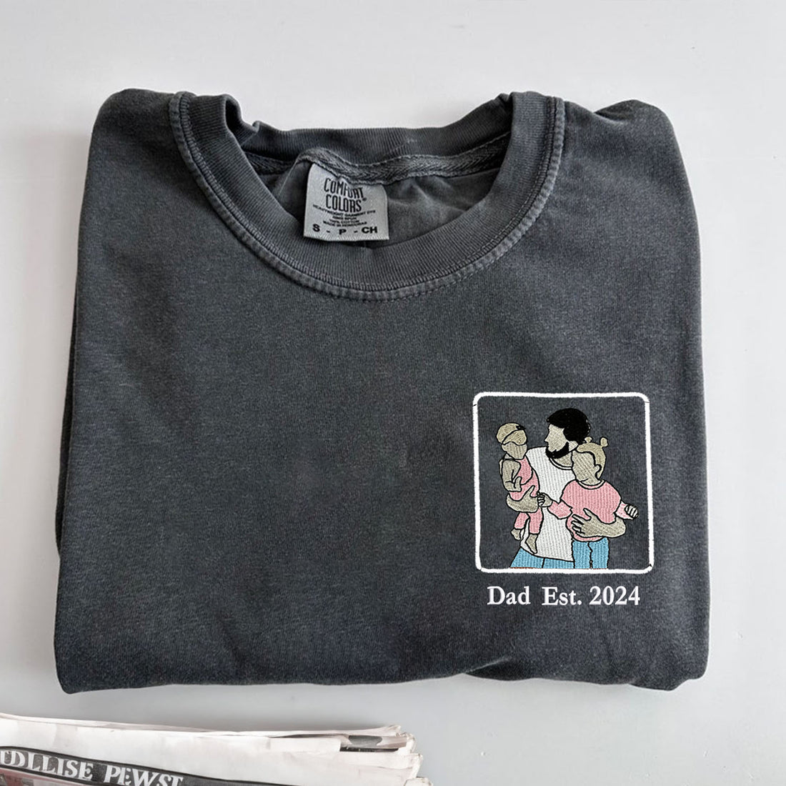 First Fathers Day Gift Idea with Custom Embroidered Comfort ColorÂ® T-Shirt