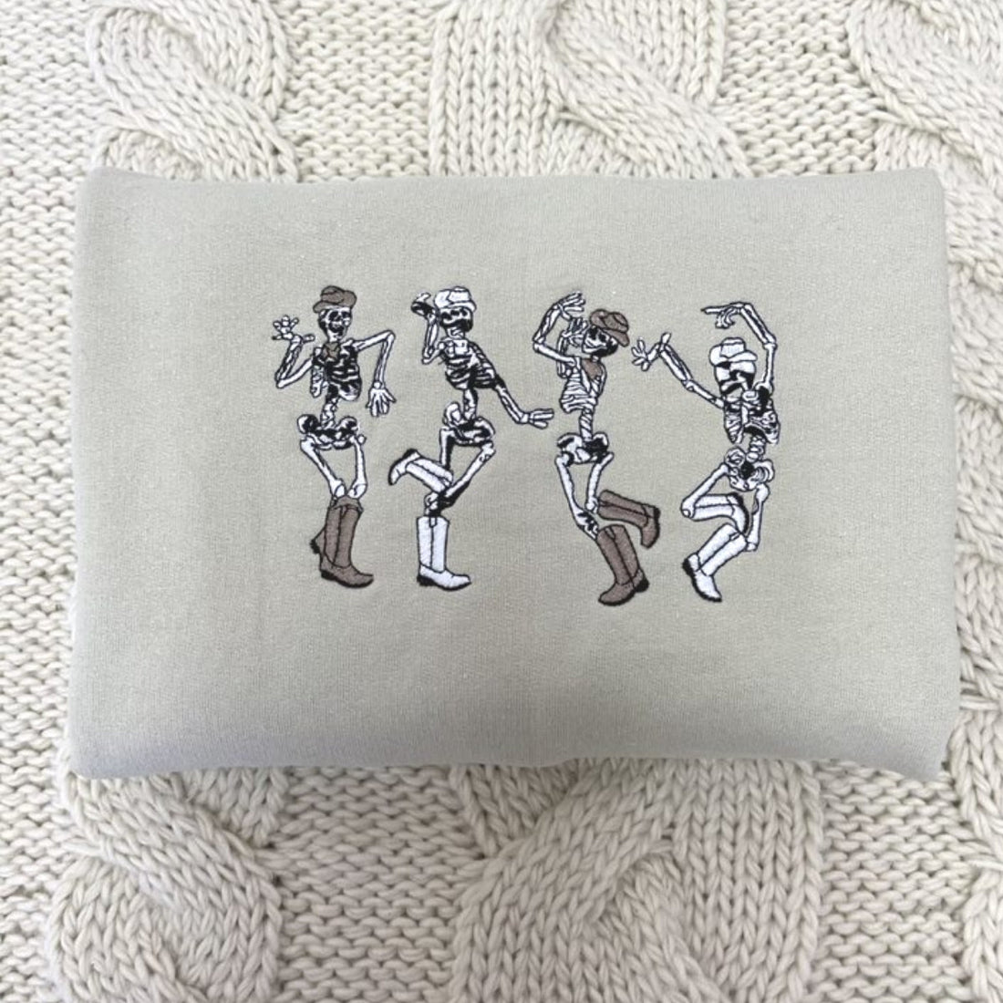 Dancing Skeletons Sweatshirt, Halloween Crewneck Embroidered