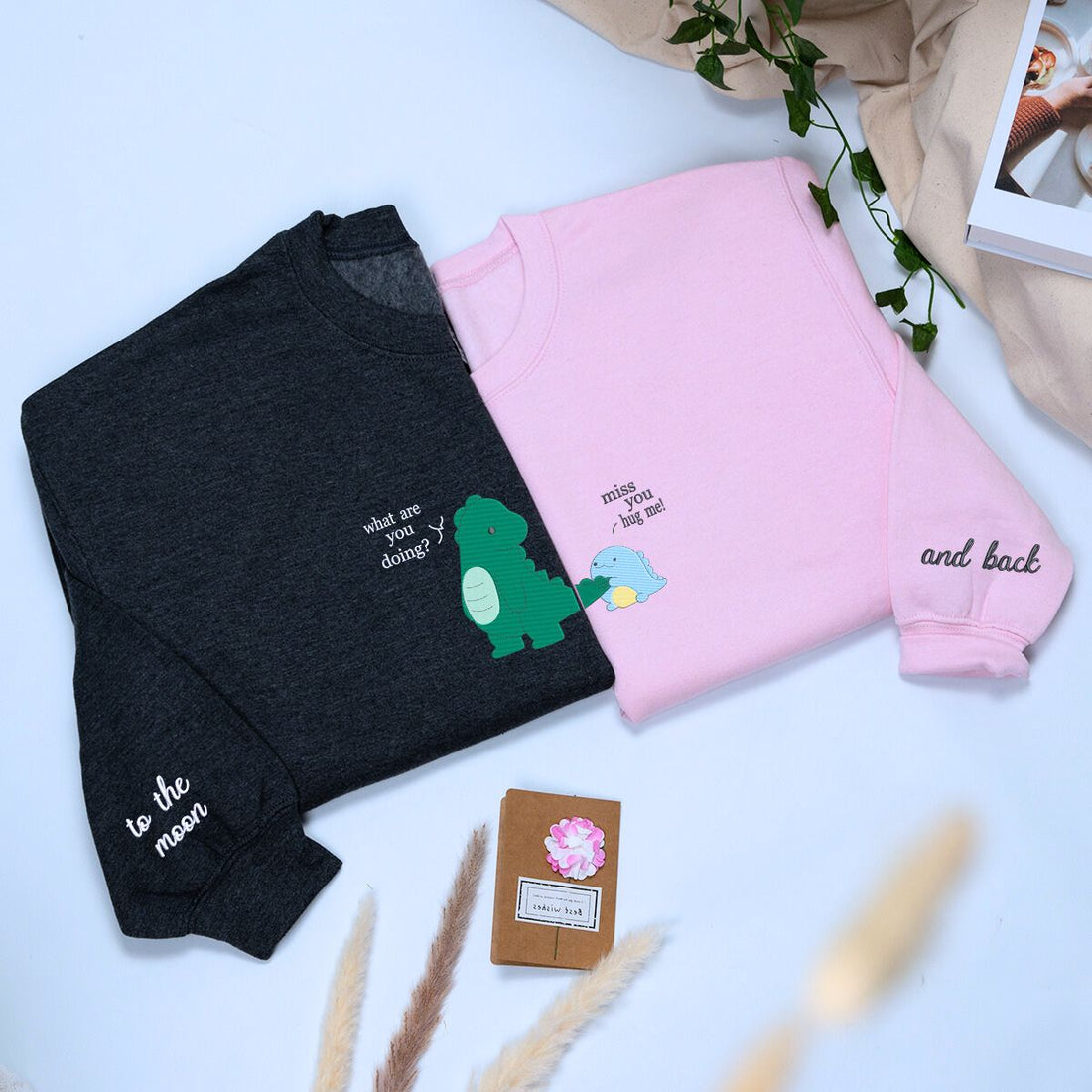 Custom Embroidered Couple Dinosaur Matching Sweatshirt or Hoodie