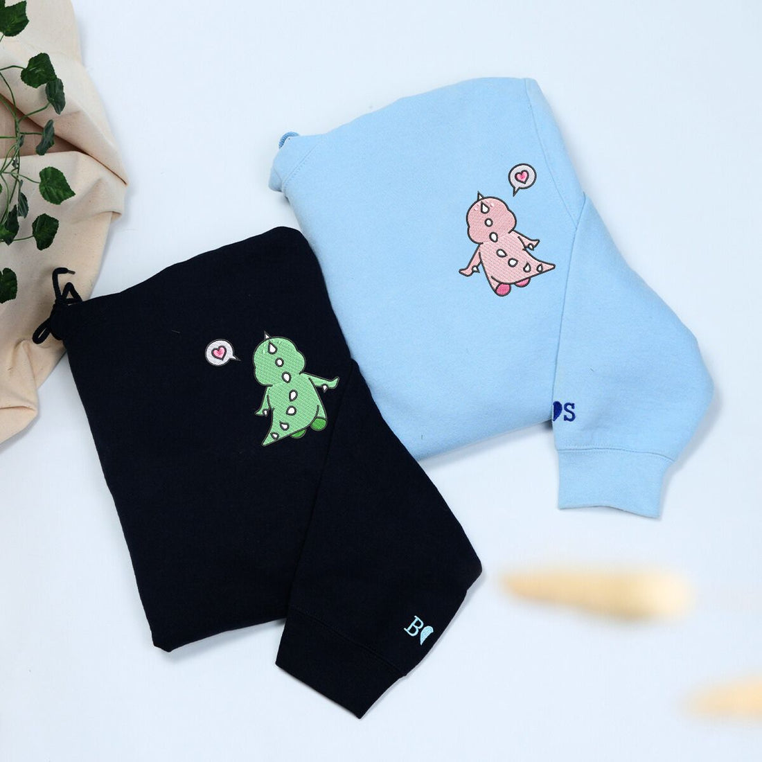 Custom Embroidered Dinosaur Holding Hands Matching Sweatshirt or Hoodie