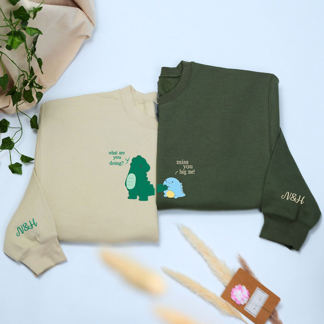Custom Embroidered Couple Dinosaur Matching Sweatshirt or Hoodie