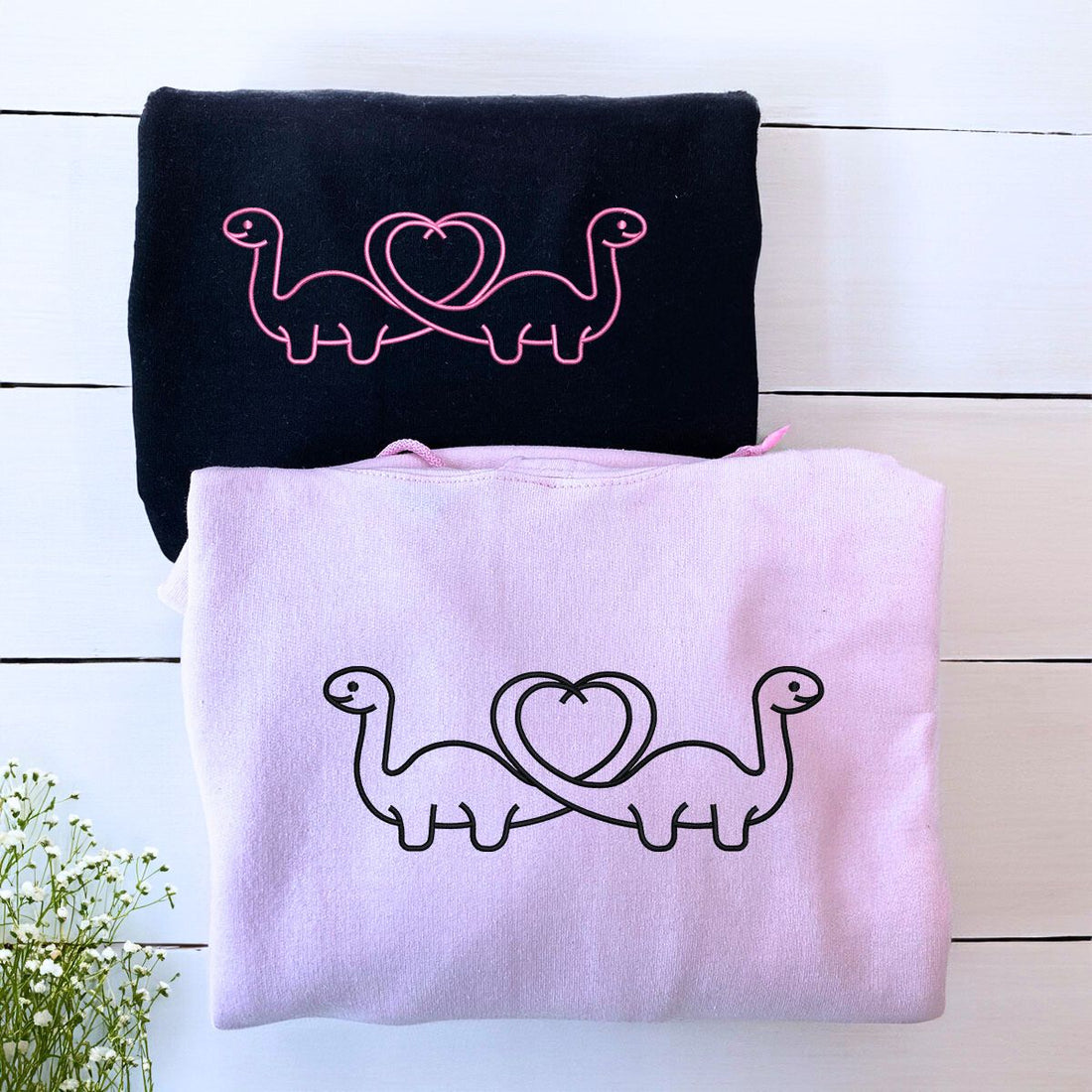 Custom Embroidered Dinosaur Heart Matching Sweatshirt or Hoodie