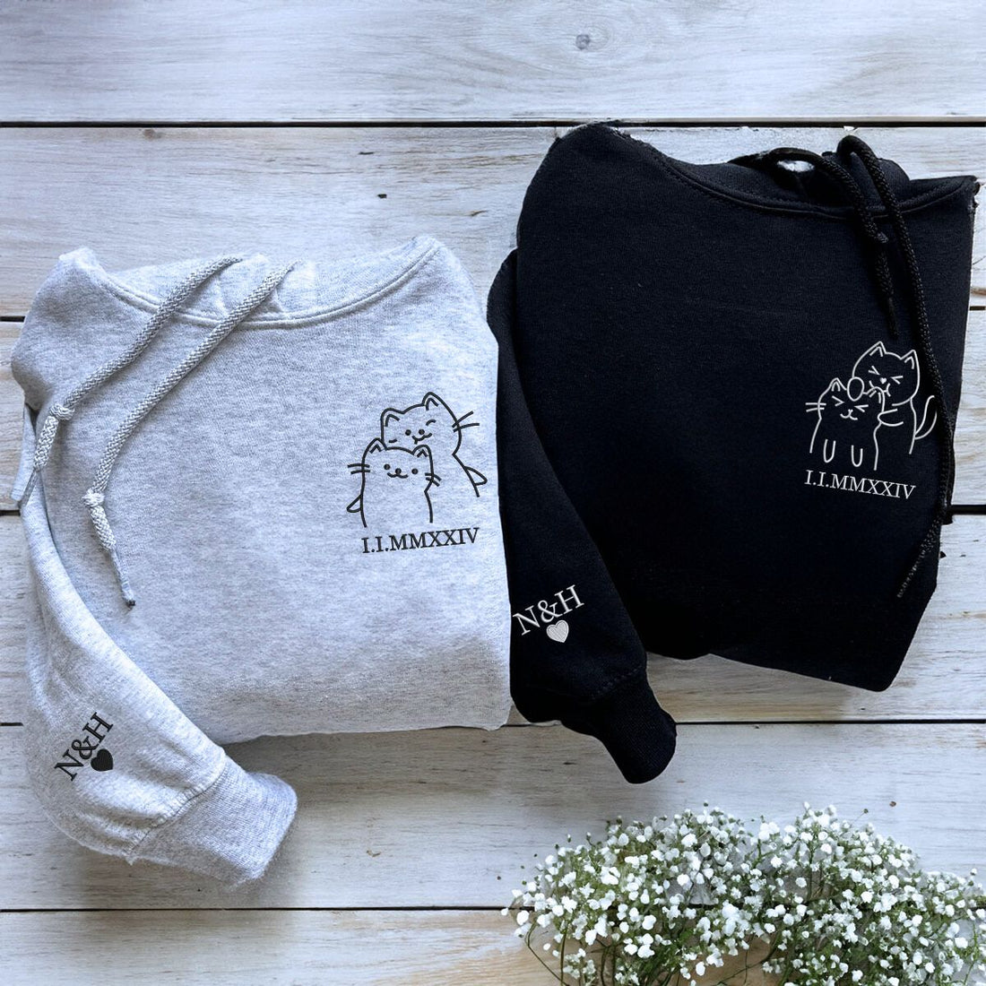 Custom Embroidered Doodle Cat Matching Sweatshirt or Hoodie