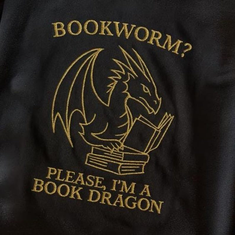 Dragon Book Embroidered Sweatshirt, Fantasy Book Reader Sweatshirt, Bookworm Sweater, Book Addicted Shirt, Dragon Shirt, Reading Lover Shirt