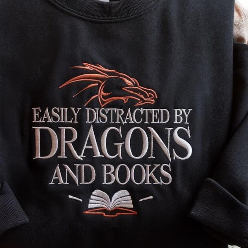 Dragon Shirt Bookworm Embroidered Sweatshirt, Reading Shirts, Librarian Gift, Book Lover Shirt, Book Nerd Shirt, Figment Shirt, Book Shirt