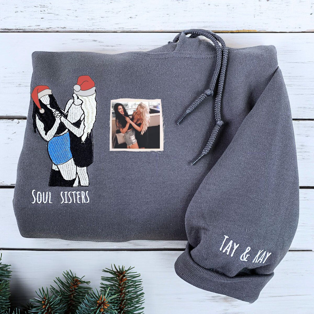 Personalized Christmas Gift For Best Friend with Embroidered Best Friend Portrait Photo Sweatshirt or Hoodie