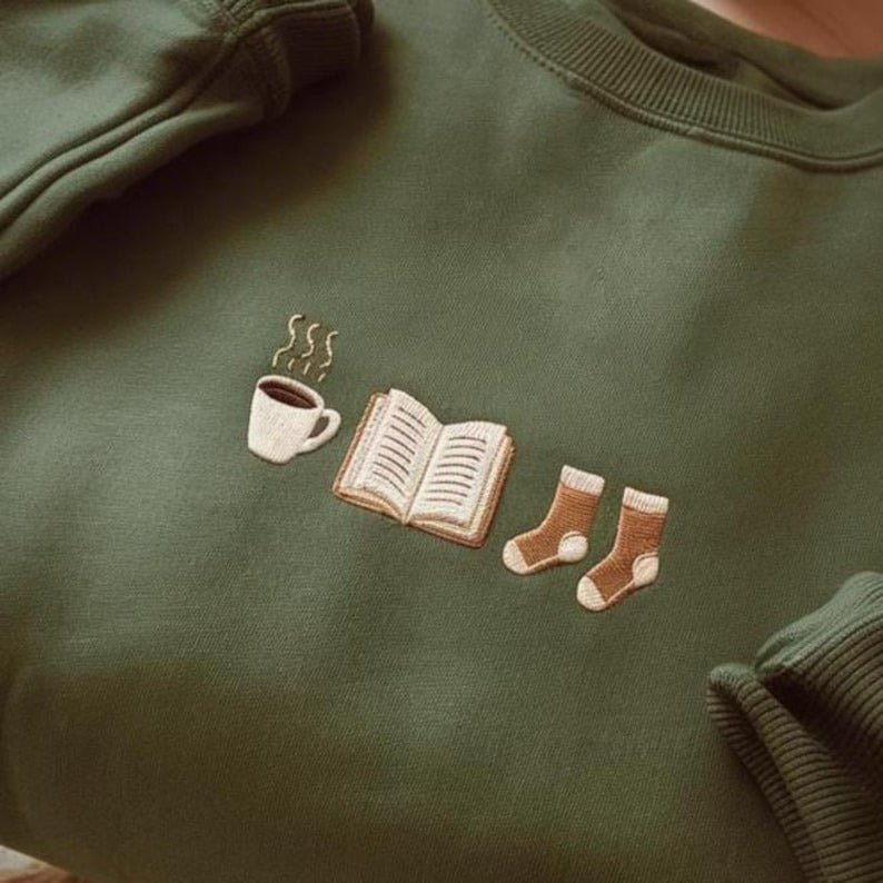 Embroidered Cozy Fall Sweatshirt, Cute Book Sweatshirt, Book Lover Sweater, Cute Autumn Books Sweatshirt, Cozy Season Sweatshirt, Cozy Shirt