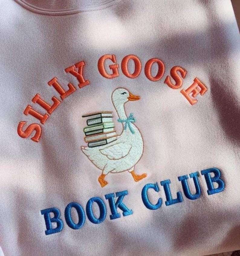 Embroidered Silly Goose Book Club Sweatshirt, Cute Bookish Sweatshirt, Gift for Book Lover, Book Lover Shirt, Readers Gift, Book Club Shirt