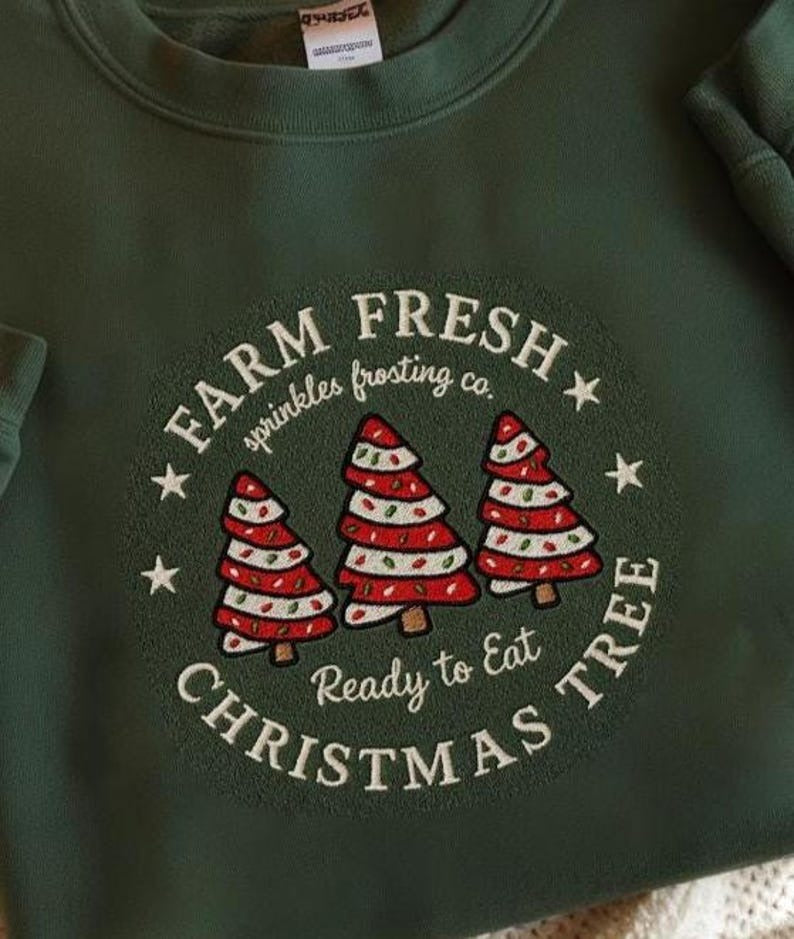 Farm Fresh Christmas Tree Embroidered Sweatshirt, Christmas Tree Cake Sweatshirt, Christmas Cake Shirt, Christmas Sweater, Oh Christmas Tree