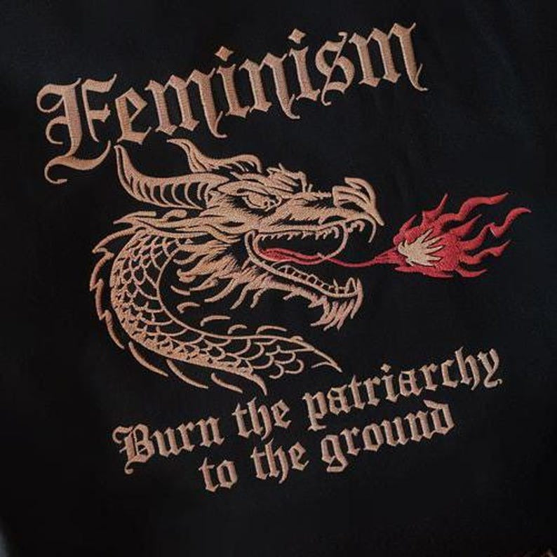 Feminism Dragon Embroidered Sweatshirt, Burn the Patriarchy Dragon Sweatshirt, Funny Feminist Protest Shirt, Fantasy Dragon Graphic Shirt