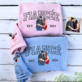 Custom Varsity Fiancee and Fiance Sweatshirt or Hoodie, Embroidered Gift for Couple